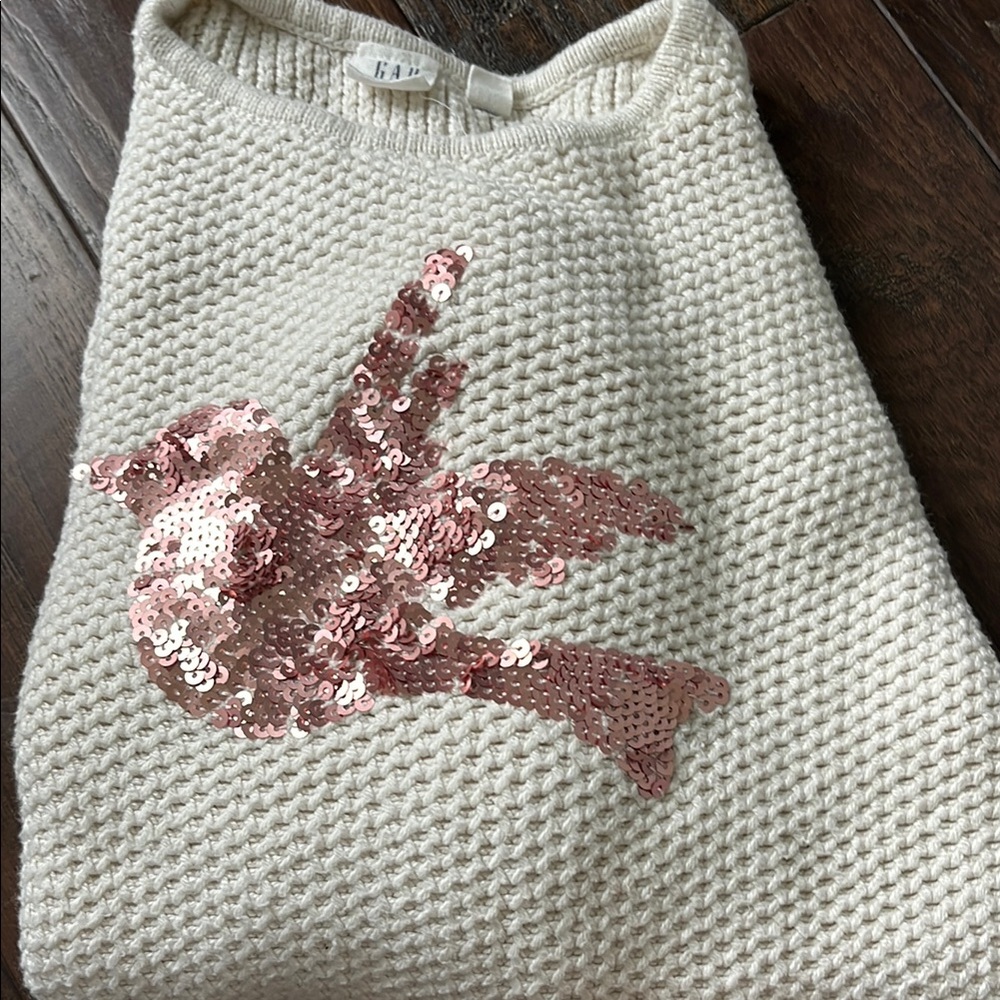 Cream Sweater with Pink Sequin Bird